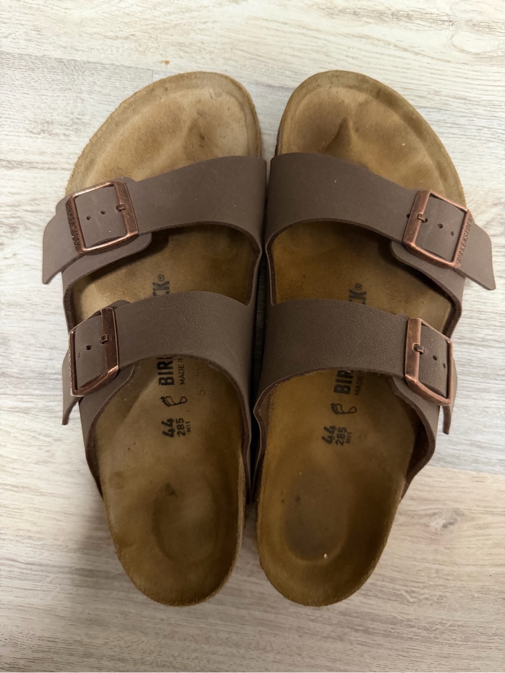 Birkenstock Arizona Two-Strap Sandals in Brown with Copper Buckles